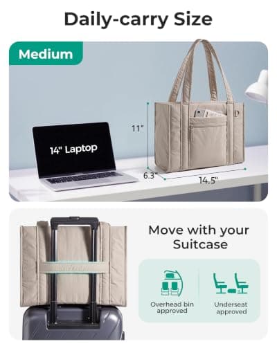 bagsmart Tote Bag for Women, 14/15.6 Inch Laptop Work Handbag with Zip — view 6