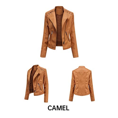 Leather Jacket Women's Short Jacket – Transition Jacket Made of Faux Leather with Zip – Short Coat Biker Jacket Motorcycle Jacket with Pockets Windproof Cold Protection Wind Jacket Hiking Travel — view 3