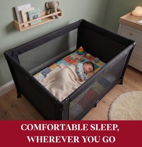 REQUISITE NEEDS Travel Cot, Lightweight, From Birth to 15kg, Easy Fold & Compact, Padded Mattress, Travel Bag - Black — view 6