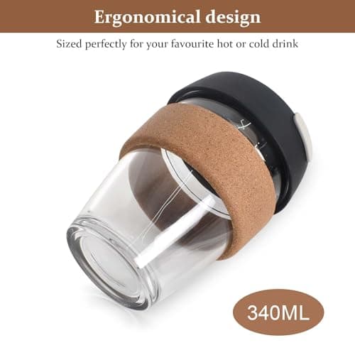 Zimoer 340ML Reusable Tempered Glass Coffee Cup with Lid, Heat Resistant Travel Coffee Mug with Cork Sleeve, Glass Mug with Leakproof Lid, for Unisex Eco-Friendly Travel Home Office — view 3
