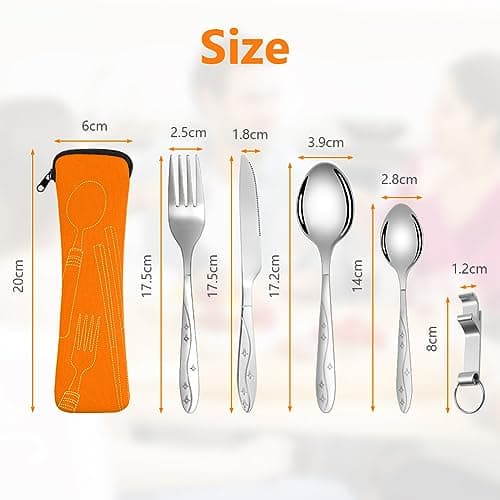 Vicloon 5PCS Stainless Steel Flatware Set with Bottle Opener, Travel Cutlery Set, Orange — view 2