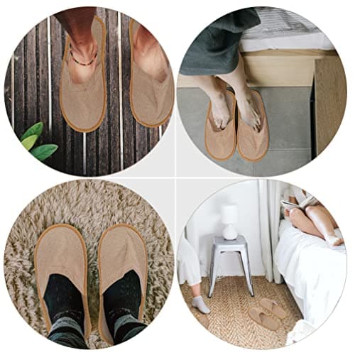 Zerodeko 6 Pairs Foldable Slippers Cotton Linen Guest Slippers Khaki — view 6
