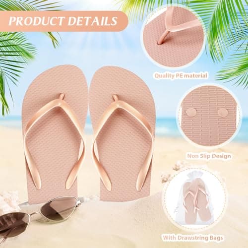 Unittype 24 Pairs Flip Flops Bulk for Wedding Guest Slippers Wedding Flip Flops with Cards Bags for Pool Beach Party, Brown, Rose Gold, Gold, Gray, S,M，L，XL — view 3