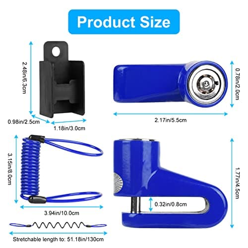Ainiv Bike Lock, Disc Brake 1300mm/12mm Cycling Cable Lock with 2 Keys,Electric Scooter Accessory Anti-Theft for Xiaomi M365/Pro,Bike, Electric Bike, Skateboards, Strollers, Lawnmowers, B Blue — view 2