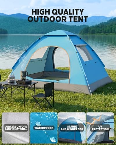 Maraiss Instant Setup Pop Up Tent, Double Doors & Windows, Lightweight Waterproof Sun-Proof Foldable Tent for Outdoor Beach, 2 Man Tent Hiking, Backpacking & Family Camping Light Blue — view 3