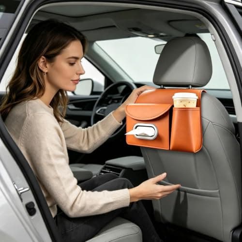 Car Organizer Back Seat Cup Holder Tissue Box PU Leather Storage Bag — view 6