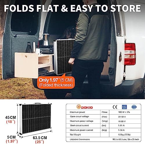 DOKIO Foldable Portable Solar Panel 100 Watt 12 Volt Monocrystalline Solar Suitcase with Waterproof Charge Controller — view 2