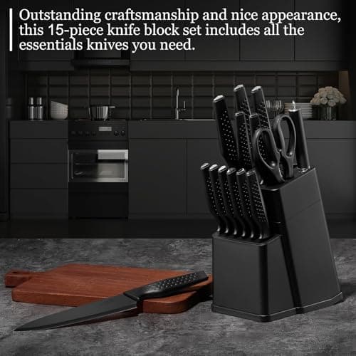 Onader Kitchen Knife Set with Block, 15Pcs Stainless Steel Sharp Knife Set — view 4