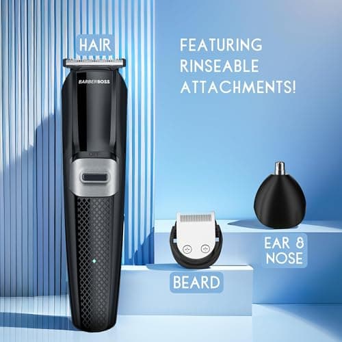 BarberBoss Cordless Grooming Kit for Men, Beard Trimmer, Hair Clipper & Nose Hair Trimmer, Men’s 3-in-1 Facial Groomer with USB Charging — view 3