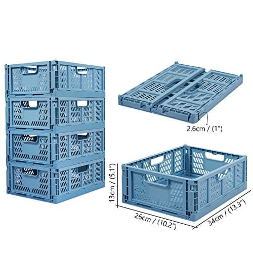 Tuevob Plastic Drawer Organizer Collapsible Storage Boxes Crate,4-Pack Stackable Folding Storage Basket Closet Containers Toy Organiser for Home Office Bedroom Kitchen Drawer Pull Out Under Bed-Blue — view 6