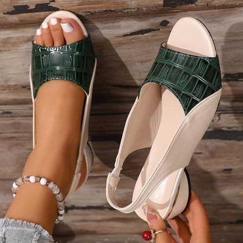 Generisch 2026 Women Summer Sandals Elastic Band Open Toe Square Heels Comfortable Beach Shoes, Dark green, 5 UK — view 2