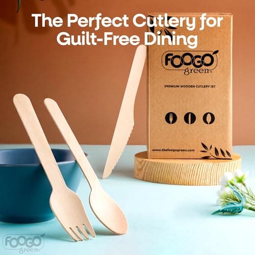 FOOGO Green 75pcs Disposable Wooden Cutlery Set, 16cm — view 2
