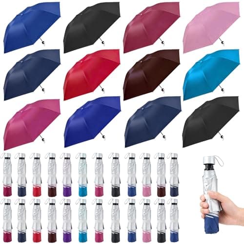 linastu 24 Pack Pack Folding Umbrellas Bulk, Colorful Rain & Sun Portable bulk umbrellas, Windproof Travel Umbrella Pack for Women Men Teens