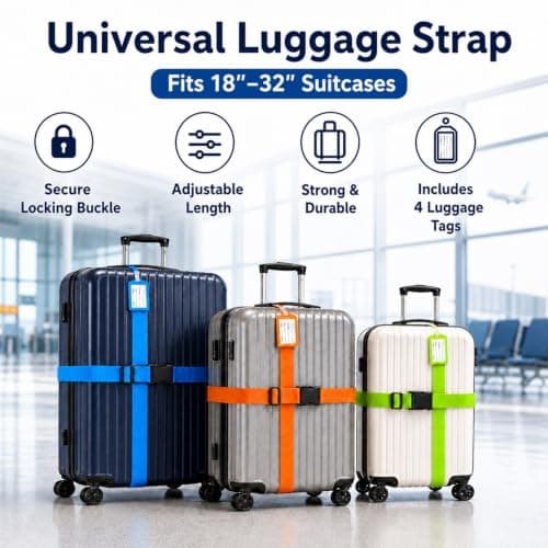 4Pcs Luggage Straps, Adjustable Suitcase Strap with 4Pcs Luggage Labels, Suitcase Identifier Belts Travel Packing Belt, 4 Colours Personalised Luggage Straps for Suitcases Baggage — view 4