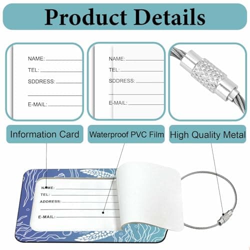 PRESSINART 2Pcs Sea Turtle Luggage Tags PU Leather Luggage Tag with Loop 4.5 x 2.8 Inch Ocean Theme Rectangle Modern Unique Travel Bag ID Identifier Labels for Suitcase Baggage Backpacks Handbags — view 3