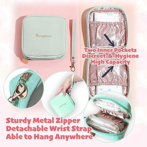 Essential First Period Kit for Girls 10-12 | Period Bags for Teen Girls for School | First Period Gift with Sanitary Pad Storage Bag, Wipes, Period Tracker and More(Mint) — view 4