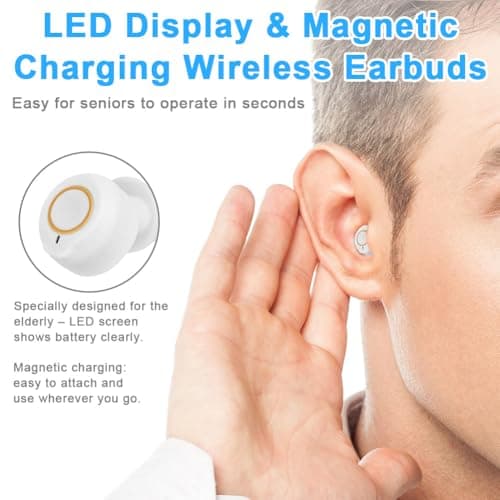 Aolso Mini Digital Sound Aid Voice Enhancer, Rechargeable Sound Headphones for Seniors, Noise Cancelling, Digital in-Ear Audio Headphones Device with Charging Case-White — view 4