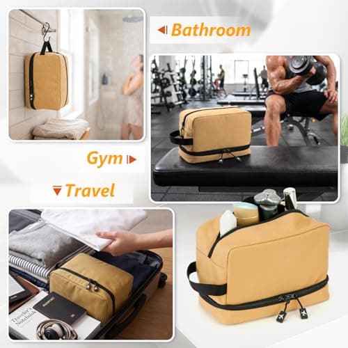 GNEGNI LIFE Toiletry Bag for Men, Water-Resistant 600D Travel Wash Bag with 2 Layer Compartments, Toiletry Shaving Dopp Kit with Elastic Slots, Shower Cosmetic Bag for Travel Accessories (Khaki) — view 6