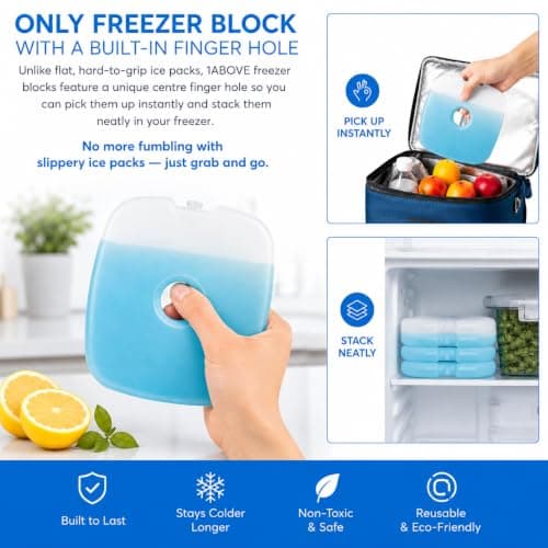1ABOVE Freezer Blocks 6 Pack — Reusable Ice Packs with Easy-Grip Finger Hole for Cool Bags, Lunch Boxes, Camping & Picnic — Long Lasting BPA-Free Ice Blocks for Coolers — view 4
