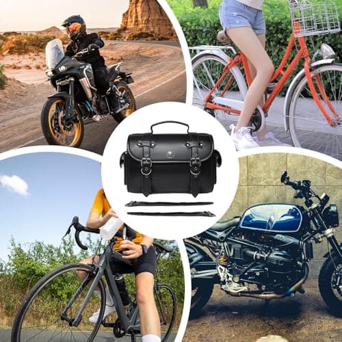 Motorbike Tail Pouches - Weatherproof Dark Brown Skin, Large Capacity Panniers | Classic Cruiser Accessory, Road Trip Travel Carrier, Heavy Duty Rear Frame Cargo, Sport Outdoor Mounting Hardware — view 3