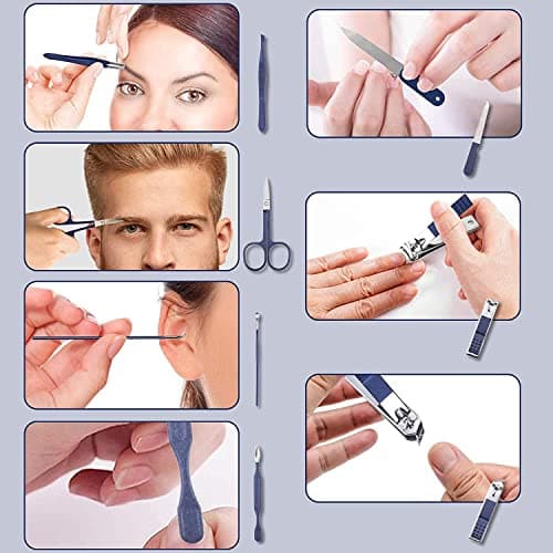 Nail Clipper Manicure Set, 7 In 1 Stainless Steel Professional Pedicure Kit Nail Scissors Grooming Kit with Black PU Leather Case for Travel & Home Use (Blue Leather) — view 4