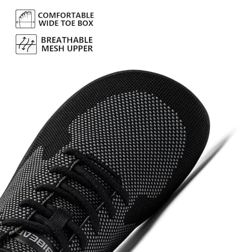 HOBIBEAR Women Barefoot Shoes Men Wide Toe Box Trail Running Mesh Trainers Breathable Comfortable Zero Drop Sole Minimalist for Outdoor Casual Daily Gym Travel Training Walking All Black 6.5 — view 2