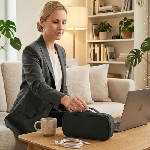Arae Soft Canvas Tech Pouch - Cable & Charger Organizer with Removable Dividers | Compact Single-Layer Storage for Power Bank, Cords & Accessories | 25x12x6.5cm | Black — view 5