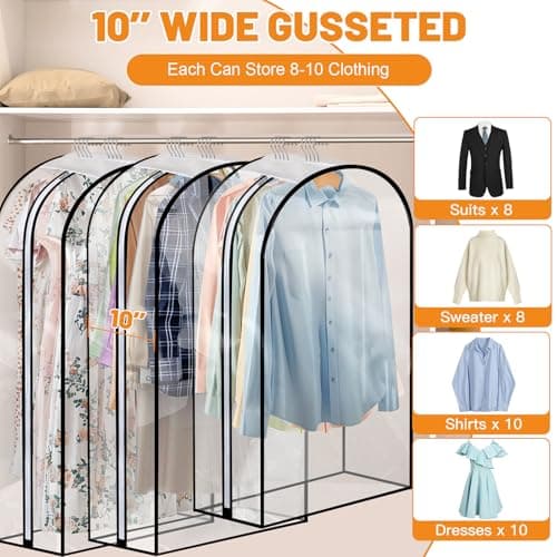 4 Pack Clear Garment Bags, 40/50 Inch Clothes Covers with 10 Inch Gusset — view 3