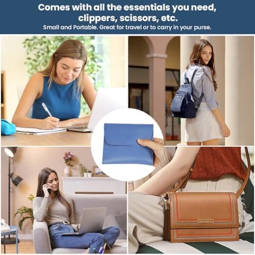 LOPHE Professional Manicure Set, 16pcs Portable Nail Clippers & Eyebrow Grooming Kit, Stainless Steel Nail Care Tools with Luxurious Leather Case for Travel & Home(blue) — view 5