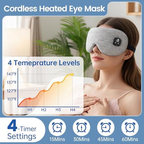 Cordless Heated Eye Mask for Dry Eyes, Electric Warm Eye Compress with 4 Heat Levels 4 Time Settings, 1000mAh Rechargeable Eye Heating Pad with 2 Detachable & Washable Covers (White, Grey) — view 3