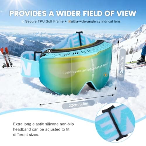 Hikeen Photochromic Ski Goggles - Anti-Fog, 100% UV Protection with 3-Layer Padding for Skiing and Snowboarding Men & Women Includes Storage Case-Light Blue — view 2