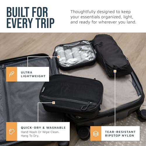 Toiletry Bag Kit Set: Hanging Travel Toiletry Bag + 311 TSA Cosmetic Liquid Bag + Ultralight Accessory Organizer Pouch, Black Ripstop, 3 Piece Toiletry Set — view 2