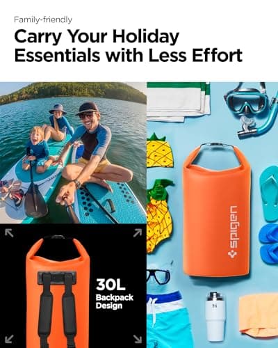 Spigen [30L [IPX5] Aqua Shield Waterproof Bag Dry Bag Backpack for Hiking, Extra Inner Pocket, Large Dry Sack, Swimming Kayaking Paddle Boarding, Robust & Anti-Scratch, Hiking Gear - Sunset Orange — view 2