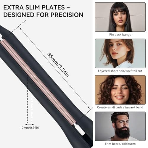 Hair Straightener with Extra Slim Plates, Mini Pencil Flat Iron for Short Hair, Pixies, Bangs, Small Curls & Beard, Digital Display, 5 Temp Settings 120-200°C, Fast Heat Up (Black) — view 4