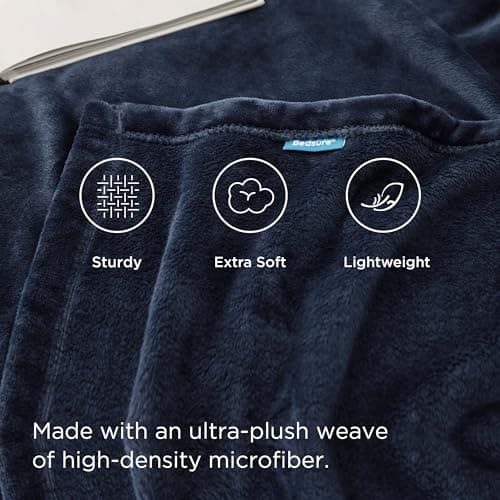 Bedsure Fleece Throw Blanket for Bed - Flannel Throw, Navy Blue, 150x200 cm — view 4