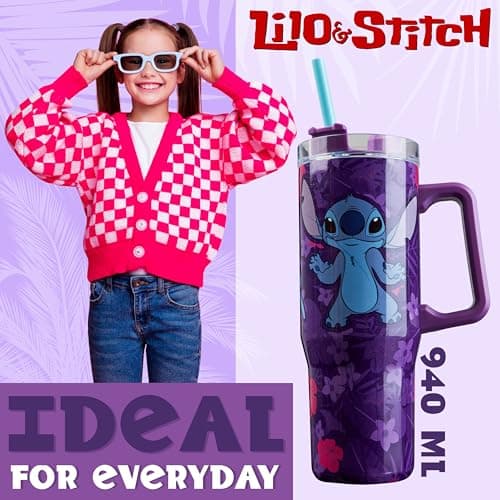 Disney Stitch Insulated Tumbler Travel Mug 940ml/33oz Water Bottle with Straw & Handle Thermal Double Wall Vacuum Insulation Drinks Cold Up to 17Hrs, Hot Up to 8Hrs, 45Hrs Ice — view 3