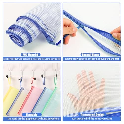 Plastic Wallets A4 + A5 + A6, 15 Pack Zip Lock Bags Mesh Document Wallet File Folders Zip Pouches with Labels for School Office Supplies Home Travel Storage — view 3