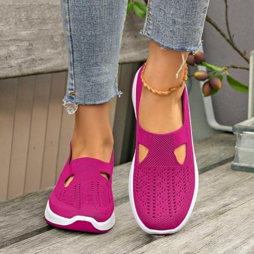 Walking Shoes for Women UK，Wide Fit Ladies Breathable Mesh Walking Running Trainers Slip On Comfortable Arch Support Soft Sole Athletic Tennis Sneakers Non Slip Low Top Orthopedic Shoes — view 3