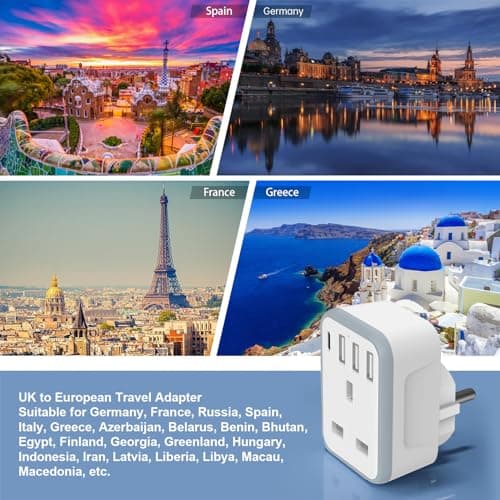 Loydia 2 Pack European Travel Adapter, 5 in 1 EU Plug Adapter with 4 USB Ports, UK to EU Travel Adaptor, Type E/F Schuko Grounded Euro Plug Adapter for Germany France Spain Turkey Portugal Poland — view 4