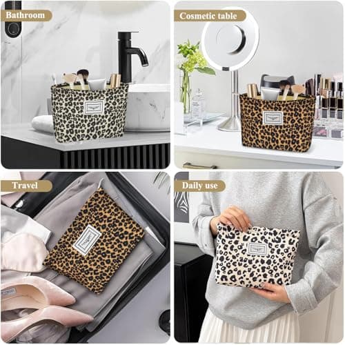 Aucuu Cosmetic Bags, 2 Pcs Leopard Print Cosmetic Bag, Leopard Print Printing Toiletry Bag, Multifunctional Travel Makeup Bag with Metal Zipper for Women Girls Gift — view 5