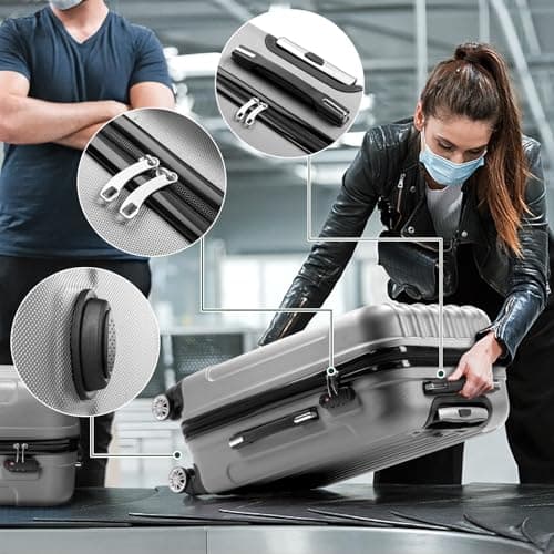 Karl home Set of 3 Suitcase Set, Luggage Sets with 4 Rolling Spinner Wheels TSA Lock, Lightweight Hardside Carry On or Check in Trolley Travel Case, Silver Grey ABS Hard Shell — view 4