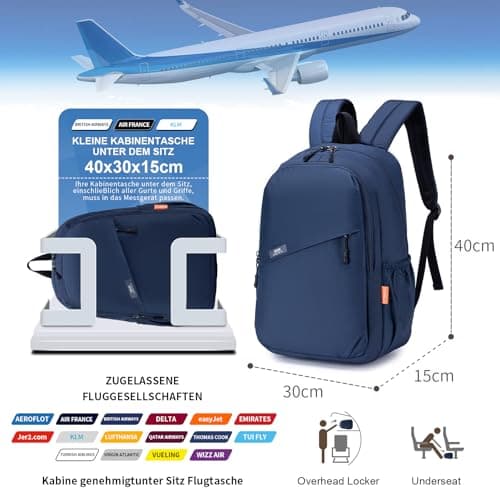 SUCIKORIO 40x30x15cm Travel Backpack Underseat Cabin Bag Luggage British Airways Wizzair Lightweight Waterproof Nylon Travel Rucksack Cabin Size for Plane Hand Luggage with 14 Inch Laptop Compartment — view 2