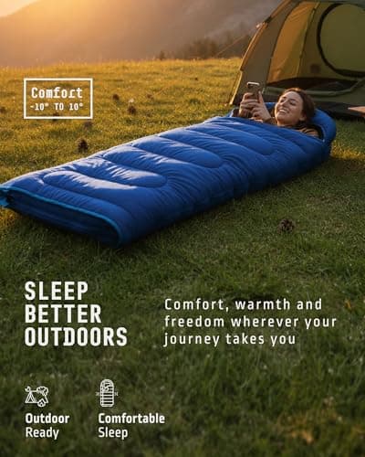 Voyager Sleeping Bag for Adults – Lightweight & Compact, Waterproof, 3-4 Season Warm & Cold Weather, Machine Washable, Ideal for Camping, Hiking & Backpacking, 220x30x80cm — view 3