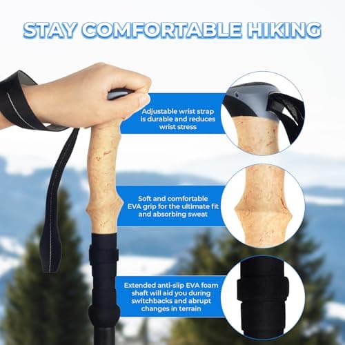 Overmont Hiking Poles Foldable Aluminium Ultralight - Adjustable 105-125 cm Trekking Poles - Nordic Walking Poles 1 Pair with All-Terrain Accessories Black — view 3
