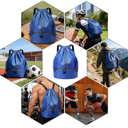 PE Drawstring Bags, Waterproof Unisex Swimming Sports Gym Blue Backpack — view 6