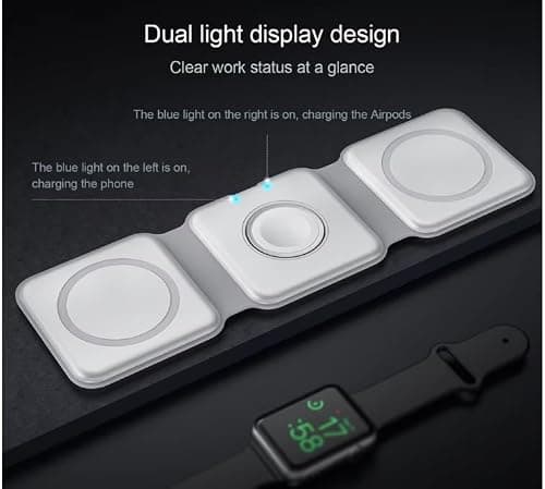 Orco 3-in-1 Magnetic Wireless Charger - Foldable Travel Charging Station for iPhone 16/15/14/13/12 Pro Max, Apple Watch Ultra/10/9/8 & AirPods Pro 2-15W Fast Charging Stand & Portable Dock - White — view 4