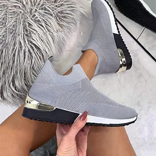 Hotter Shoes for Women Wide fit Trainers for Women Wide Fit Wedge Trainers Lace Up Walking Sneakers Breathable Mesh Orthopedic Low Top Gym Shoes Athletic Shoes Soft Sole Non-Slip Running Shoes — view 5