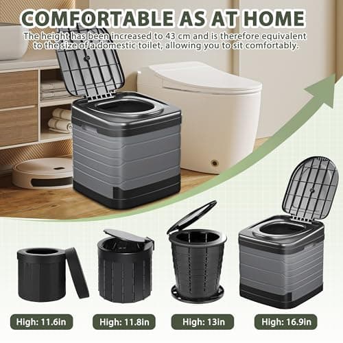 congumi Large Portable Camping Toilet, 16.9inches XXL Folding Portable Toilet for Adults, inches Travel Composting Toilets with 20pcs Trash Bags for Car, Outdoor Camping, Hiking Travel Caravan — view 2