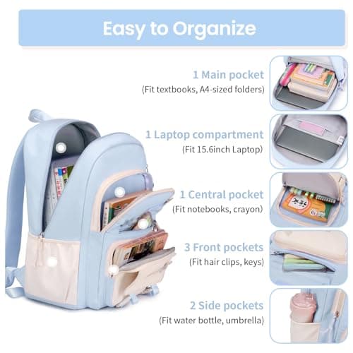 Tanou School Backpacks for Girls, 20L Kawaii Girls School Bag with Pendant — view 4