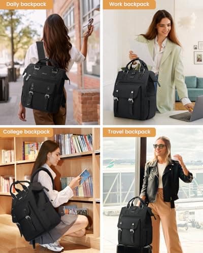 LOVEVOOK Women Laptop Backpack With Electronics Organizer Bag, USB Charging Port, 15.6inch, Water-resistant Rucksack For School College University Travel Work ,Black — view 2